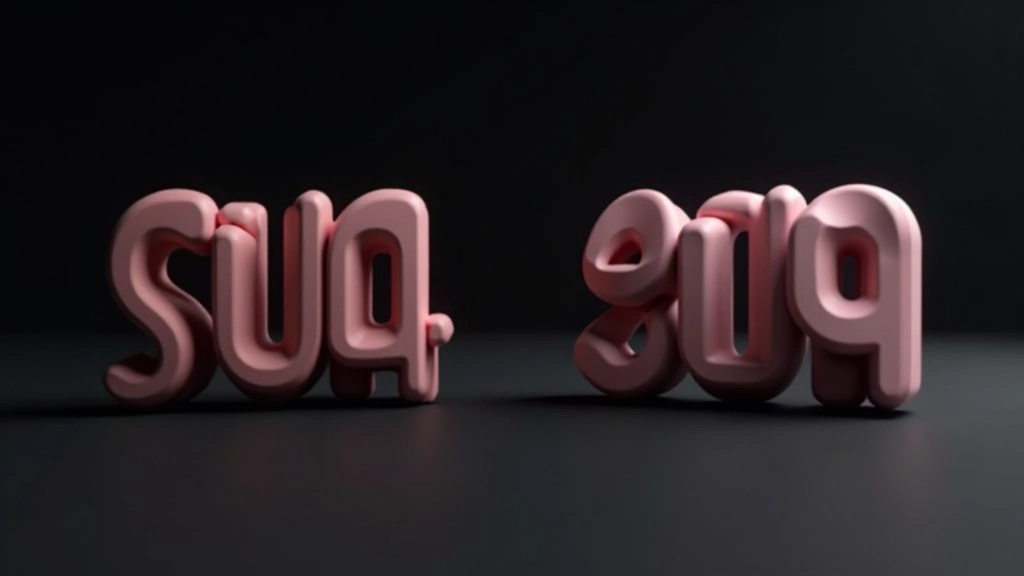 3D-gerenderde tekst met verschillende bevel-waarden getoond naast elkaar, variërend van geen tot agressieve afschuining