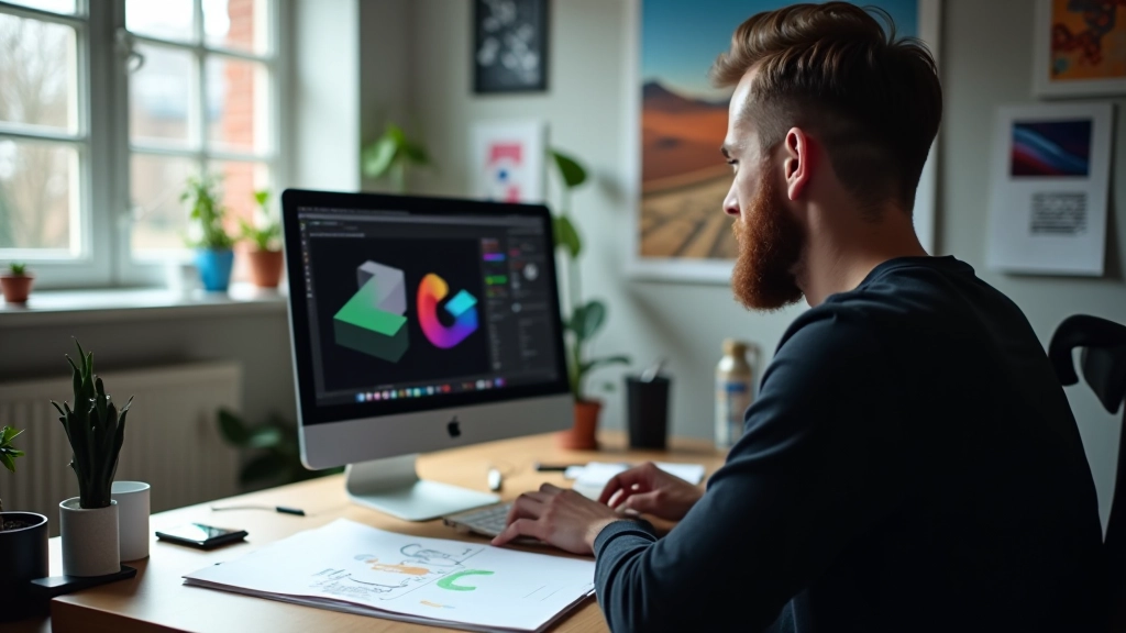 Designer aan het werk met motion graphics software in een creatieve werkruimte