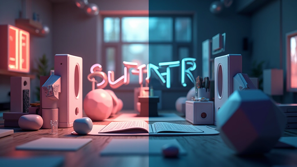 Split-screen vergelijking van 2D grafisch ontwerp en 3D-elementen geïntegreerd in compositing